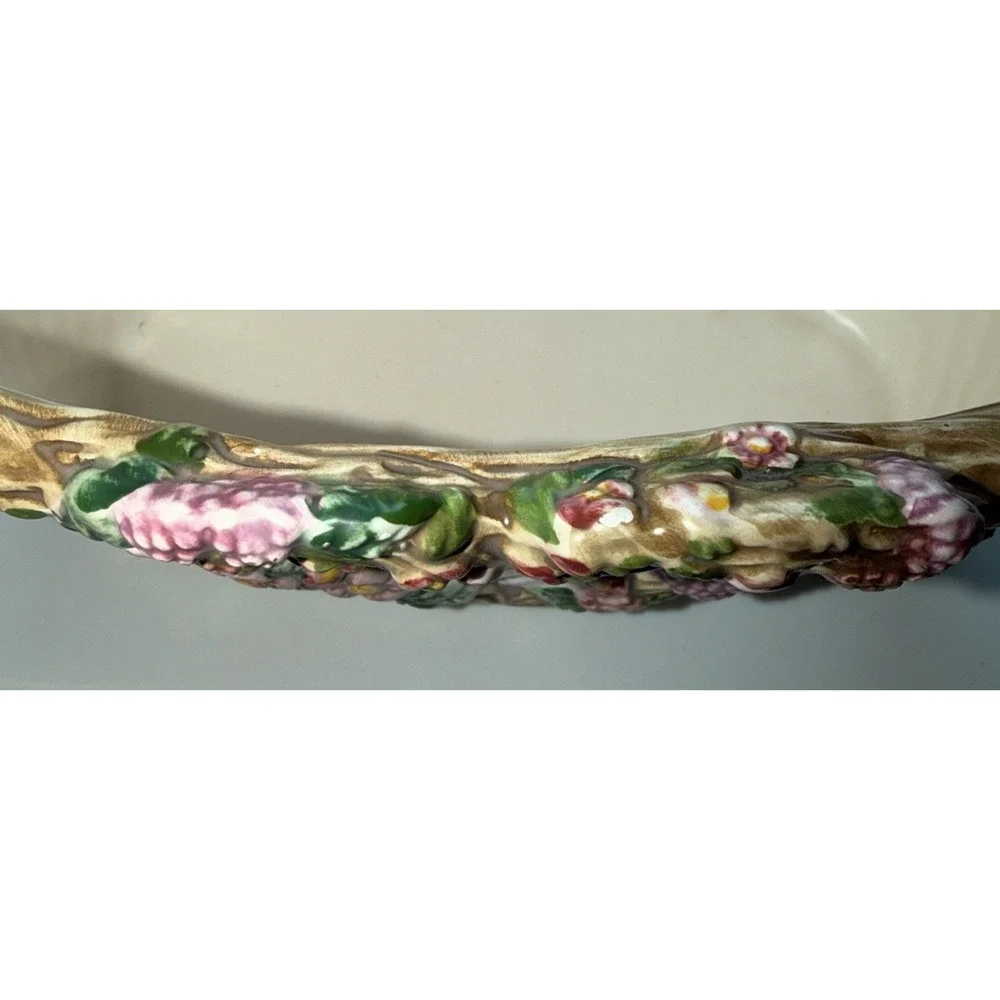 Vintage LBK Basket‎ Weave Ceramic Planter Heart Flowers Fruit